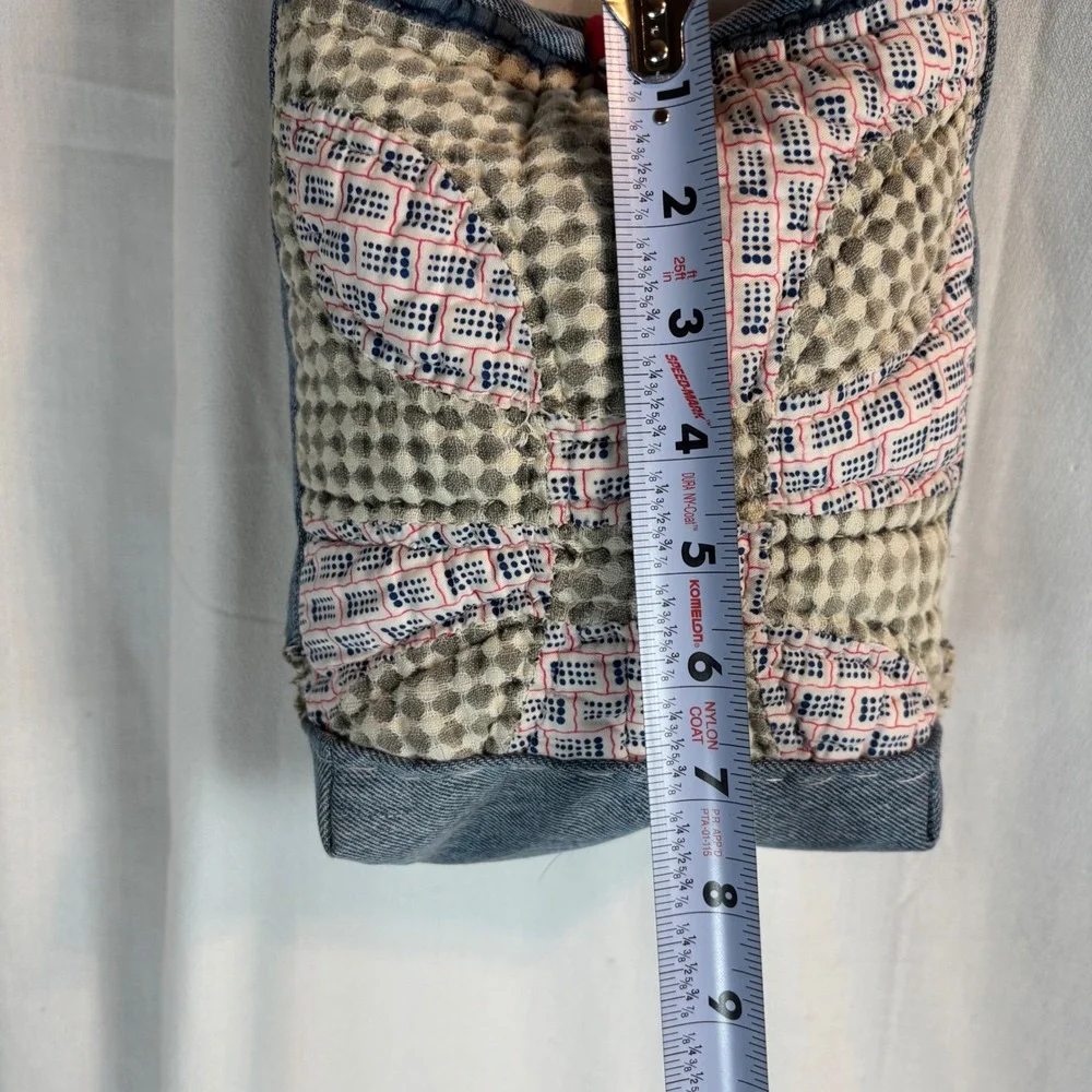 Handmade Quilted‎ Patchwork Denim Crossbody Bag Toile Lining Blue Tan Small